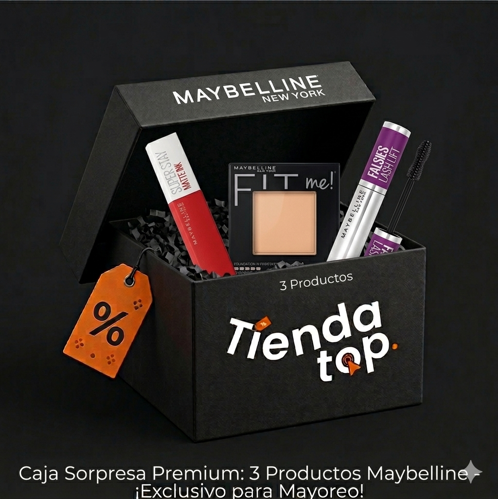 Caja sorpresa con 3 productos de la marca Maybelline