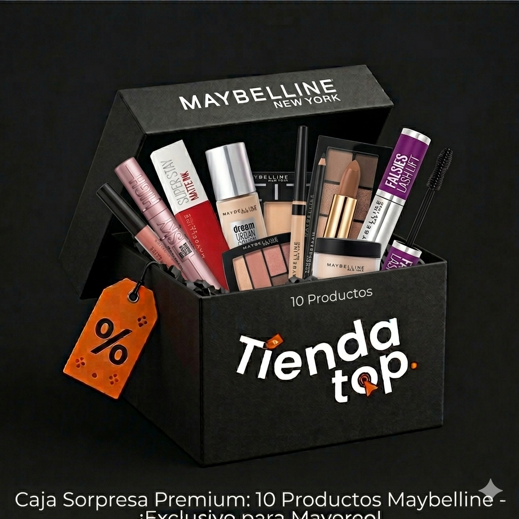Caja sorpresa con 10 productos de la marca Maybelline