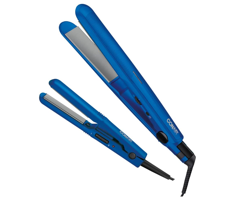 Set de planchas para cabello Conair cerámica, azul, con mini plancha y cable giratorio